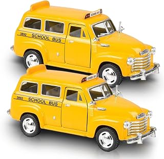 ArtCreativity Pullback Suburban School Bus Set, Includes 2, 4.75 Inch School Buses, Diecast Bus Playset with Pull Back Mechanisms, Great Birthday Gift Idea for Boys and Girls