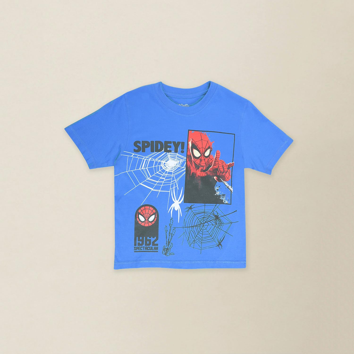 Kidsville Maglietta ufficiale Marvel Avengers Spiderman da ragazzo, mezza manica, girocollo, grafica blu, cotone stampato, t-shirt per bambini