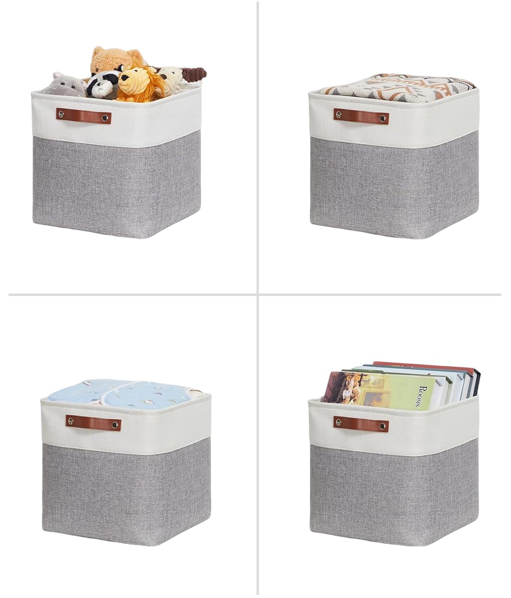 Mangata Cestini Portaoggetti In Tessuto Grigio E Bianco | Set Da 3, 33x38x33 Cm | Pieghevoli Per Scaffali Kallax, Armadi E Camerette
