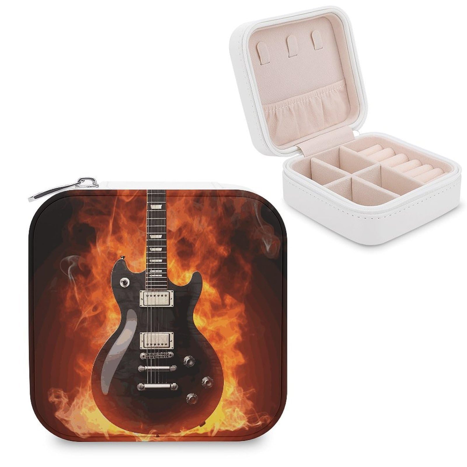 FekiLoot Rock Guitar Jewelry Box Custom Jewelry Travel Case Pu Leather Trinket Organizer Box to Organize Ring Pendant Earring Small Portable Jewelry Storage Holder for Women