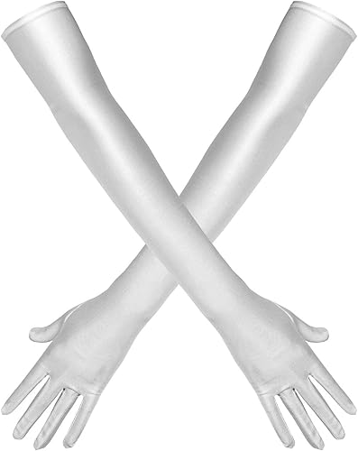 Wannsee Disfraz de fiesta de noche de ópera de codo largo de los años 20, guantes lisos de satén para cosplay (plateado)