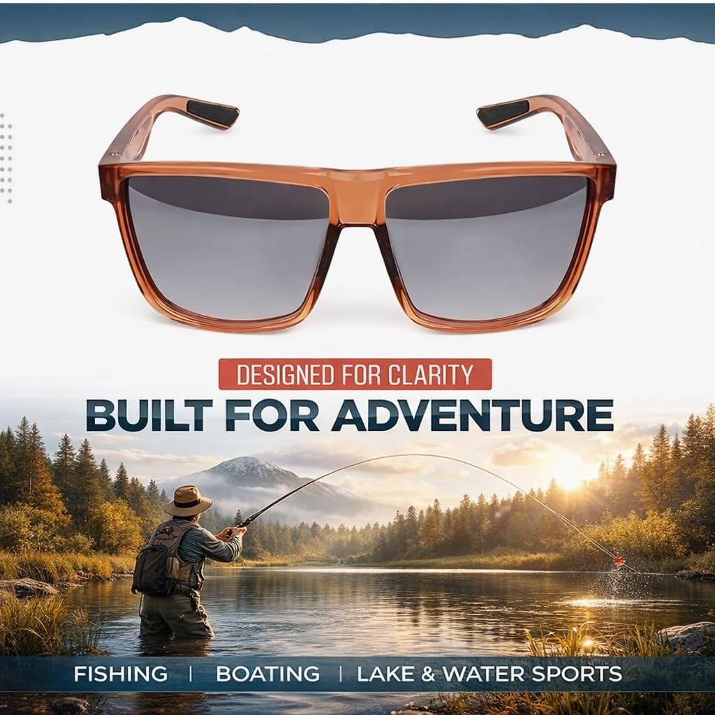 Polarized Fishing Sunglasses for Men - UV400 Protection - Lake, River, Ocean - Lightweight TR90 Frame