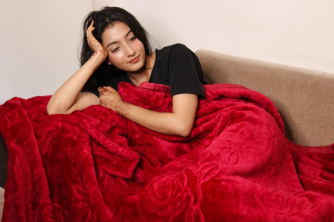 IHSRA Microfiber 200 GSM Mink Double Bed Blanket Super Soft for Heavy Winter Double Bed Blanket (Red Color)