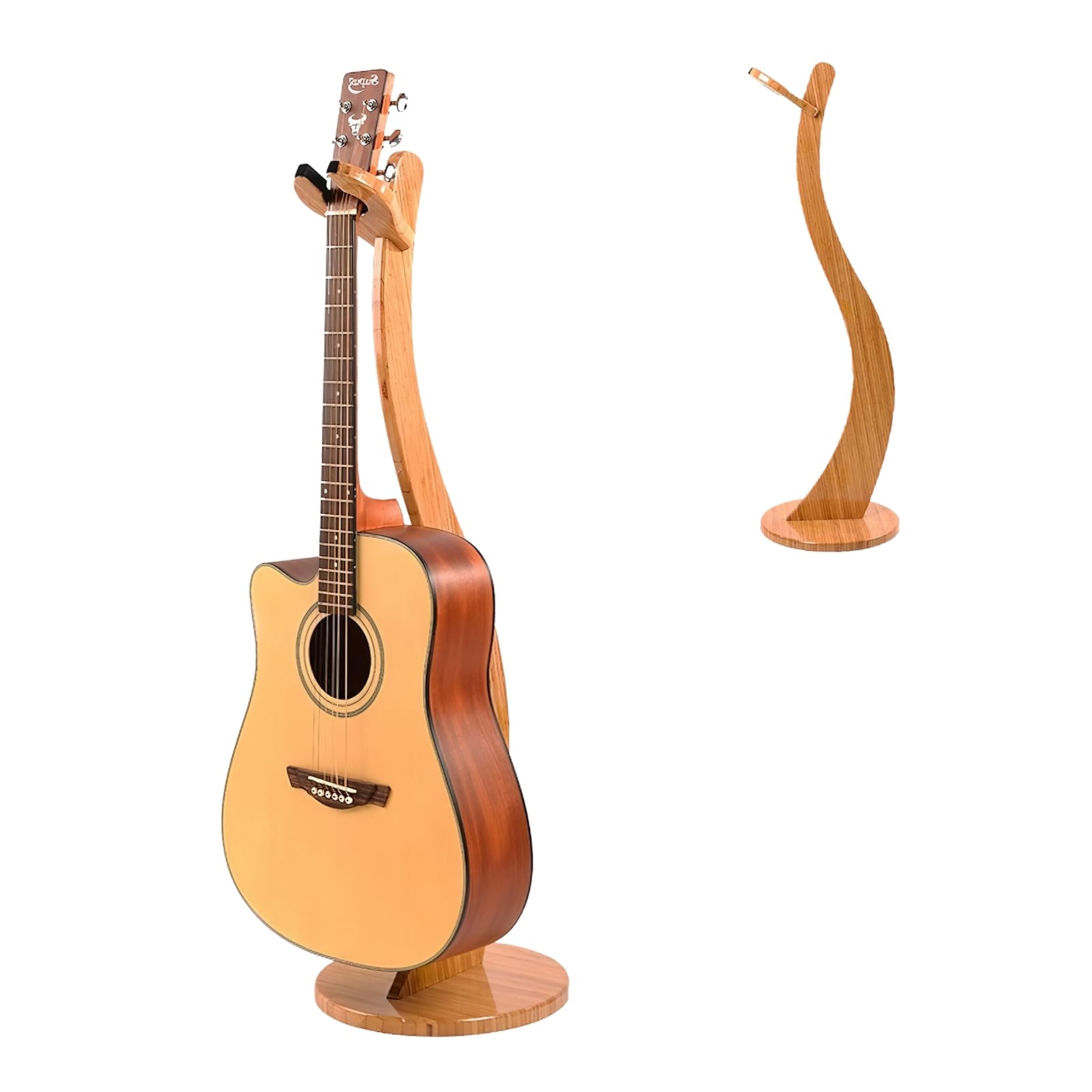 Wooden Guitar Stand Floor - Handmade Bamboo Guitar Music Stands for Acoustic Guitar Players, Wood Guitars Holder with Hanger for Electric Guitar, Banjo (Bamboo)