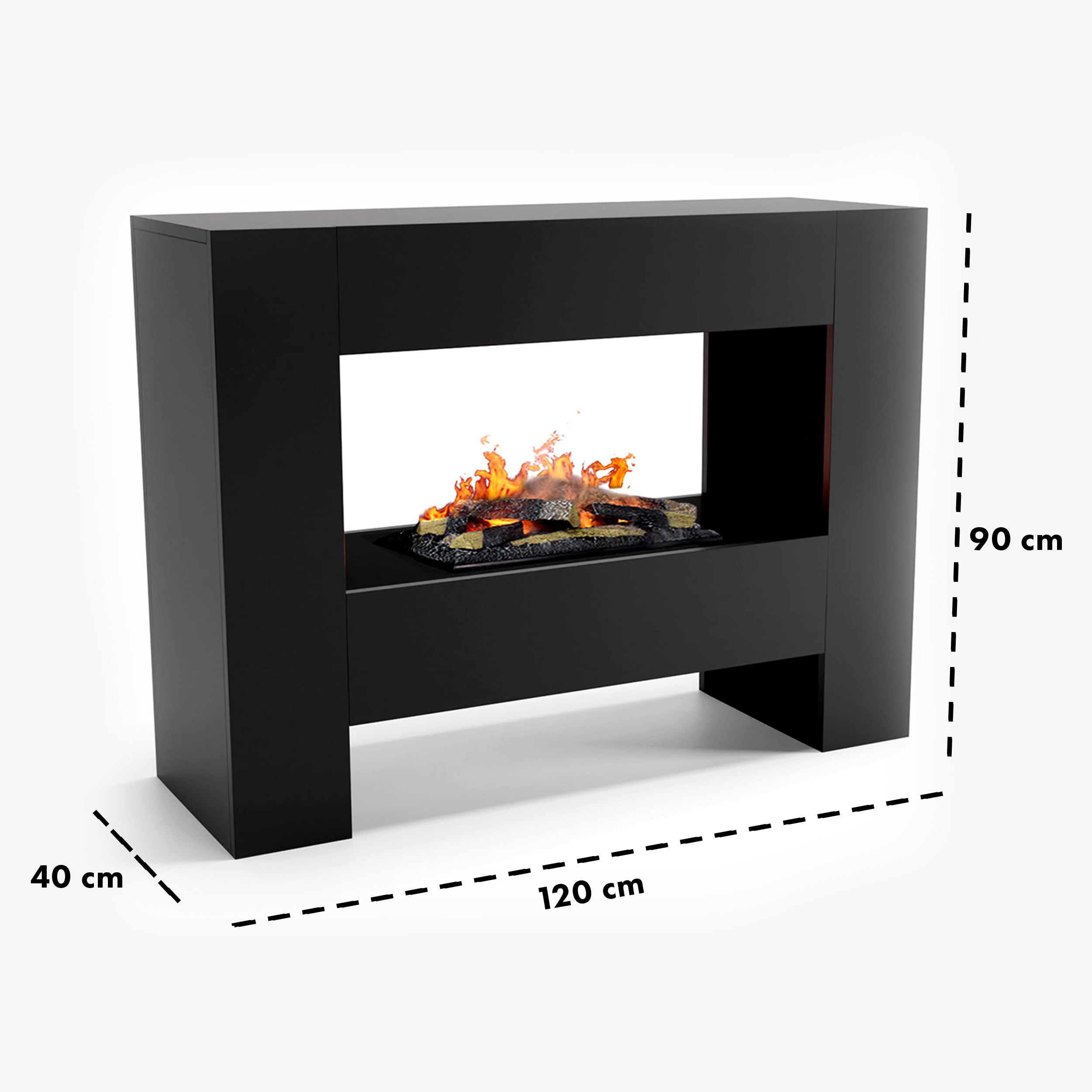 GLOW FIRE Wasserdampf Kamin FALLADA (Standkamin) - Elektrokamin mit realistischen LED 3D-Flammen, Knistereffekt & Fernbedienung, 120x90x40 cm - Opti-Myst 600 Elektro Kamin mit Holz-Deko, Schwarz
