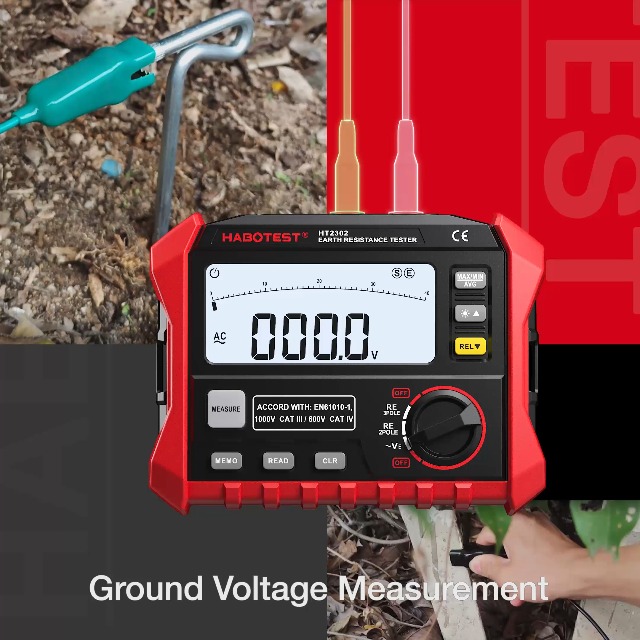 Image of Digital Earth Ground Resistance Tester,Habotest HT2302 Megohmmeter Multimeter, HABOTEST Meter Tester for Earthing, Grounding Earthing 0-4KΩ,200V Voltage Measure with LCD Backlit Dsiplay