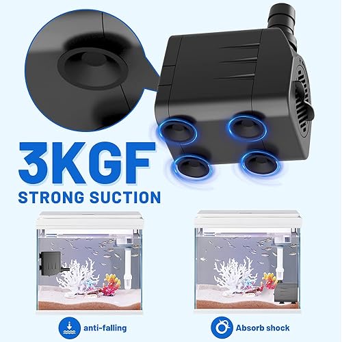 Miniatura 5 de Bomba de agua sumergible de 200 GPH (750 LH, 16 W), bomba de fuente ultra silenciosa con elevación de 5.2 pies, bomba de estanque para pecera,