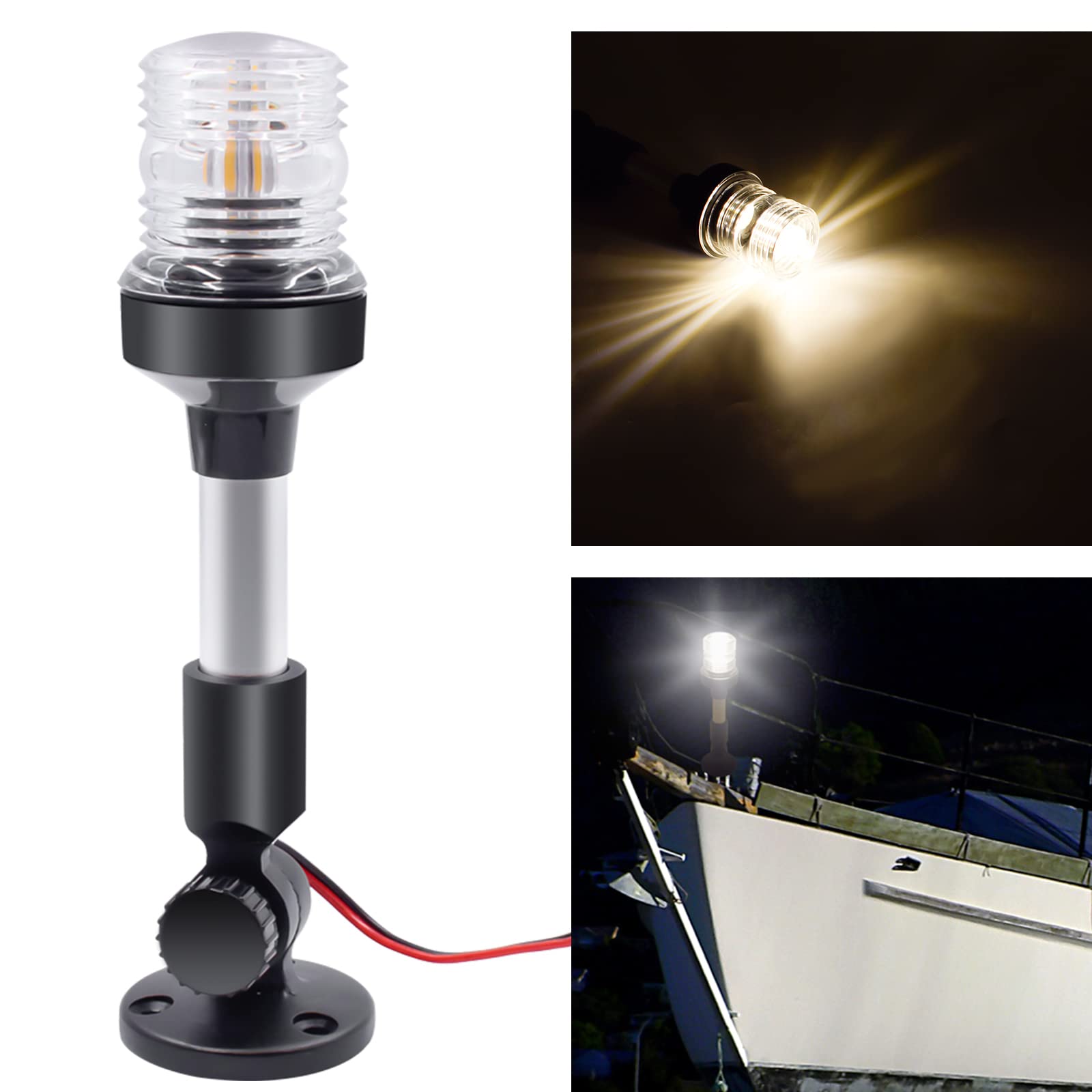 9 Inches Led Anchor Navigation Lights, Adjustable Boat Stern Light White All Round Anchor Light Fold Down Boat Stern Light, IP66 Waterproof 360° 2NM Visibility for Fishing Boat Pontoon