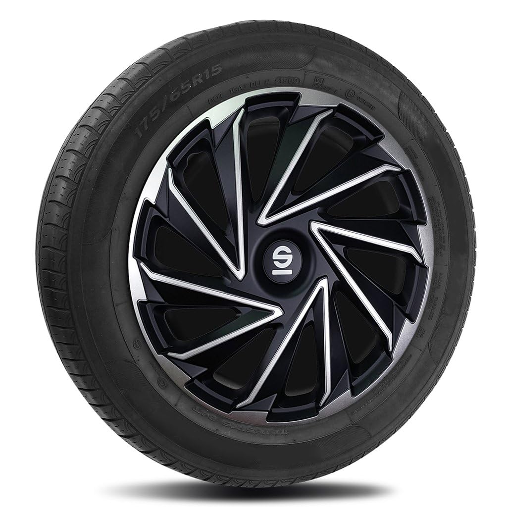Sparco Ensemble de 4 Couvre-Roues de Voiture 15 Pouces Varese SPC1580SVBK Argent Noir