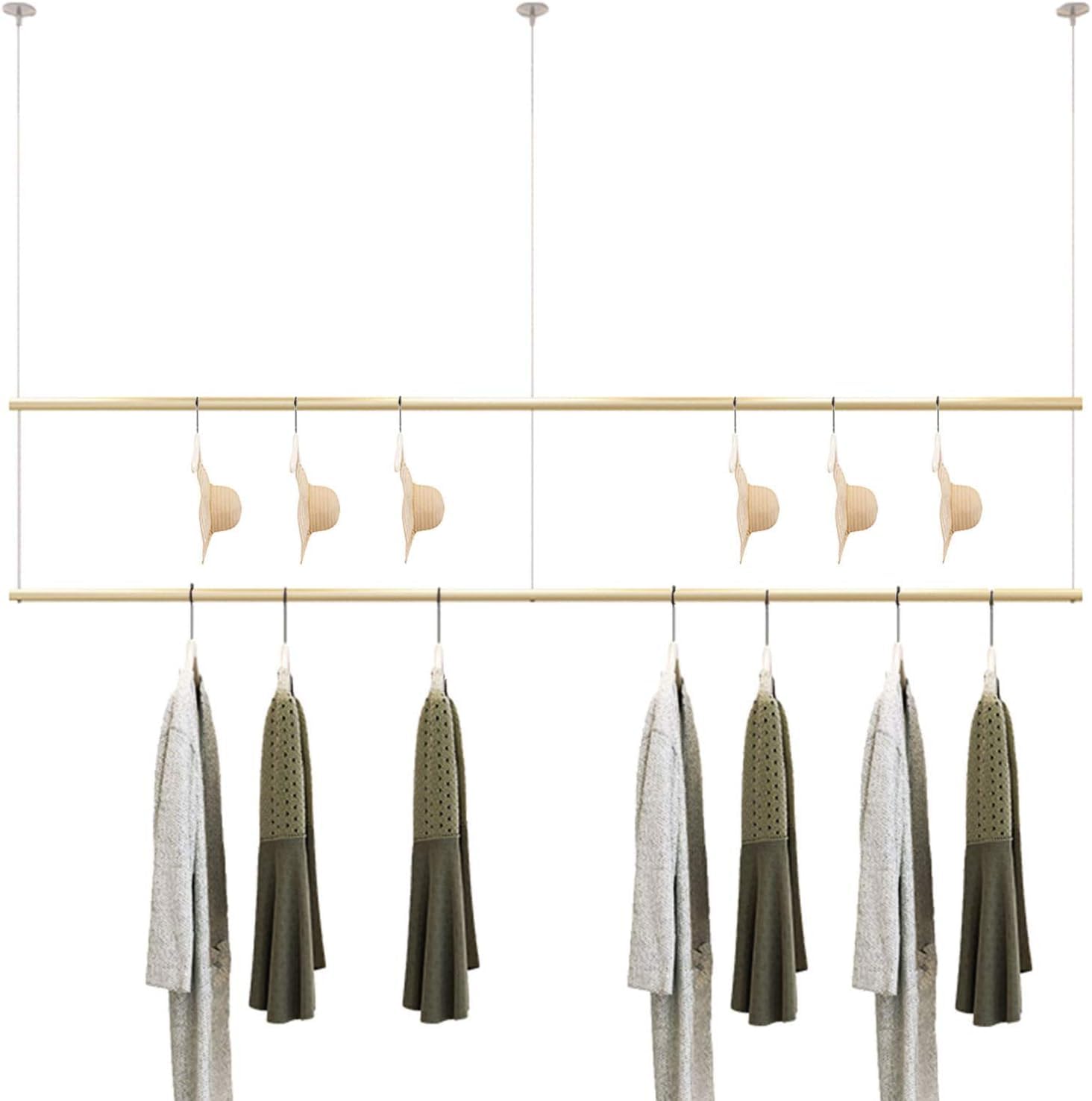 HADECOLL Clothing Store Displays And Shelves, Double Layer Ceiling Hanging Clothes Rack, Retail Clothing Display Cabinet, Commercial Display Rack, Clothes Rack