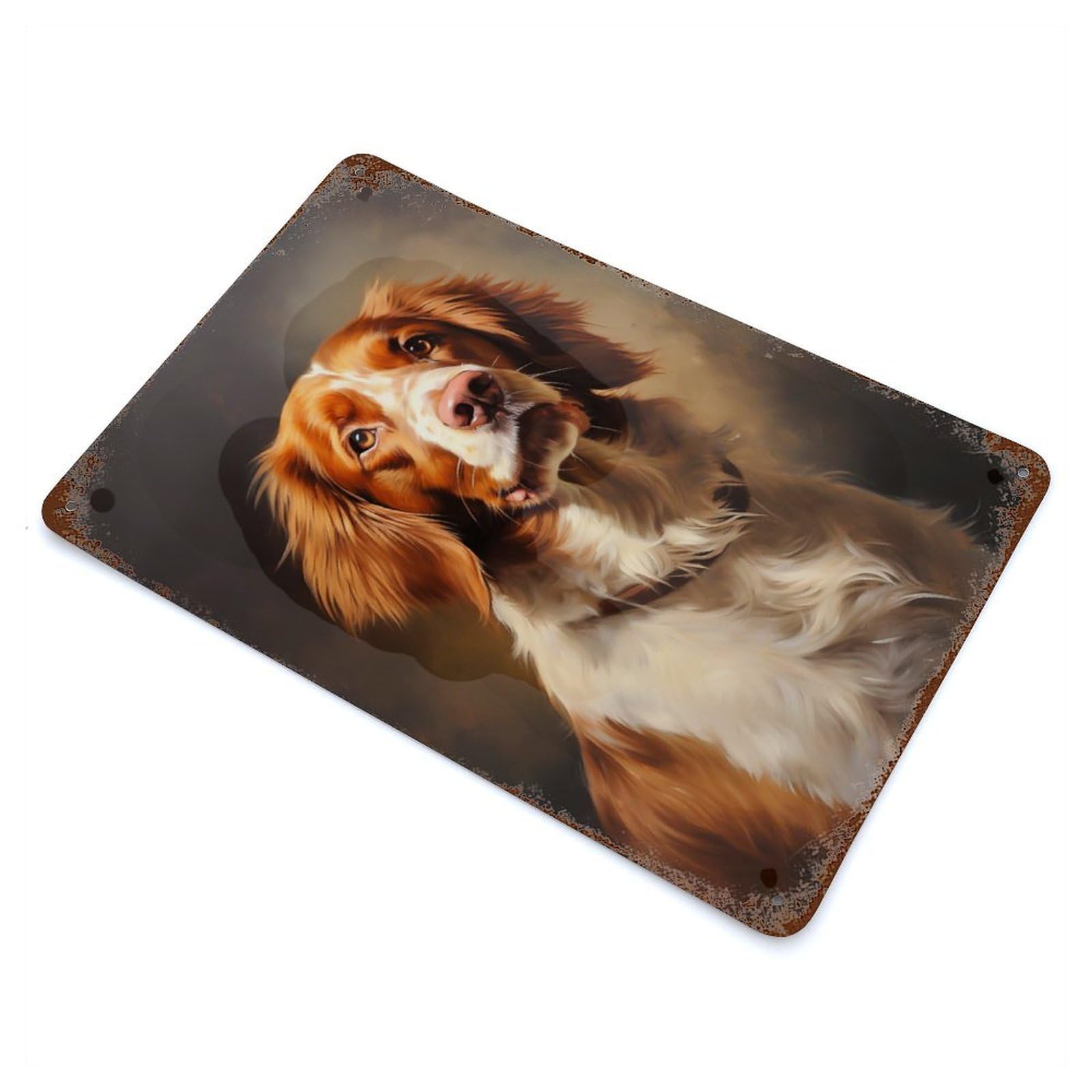 Decorative Tin Sign with Brittany Spaniel Design 11.8"x7.9", for Garage, Bar And Workshop Decor, Decorative Metal Wall Art