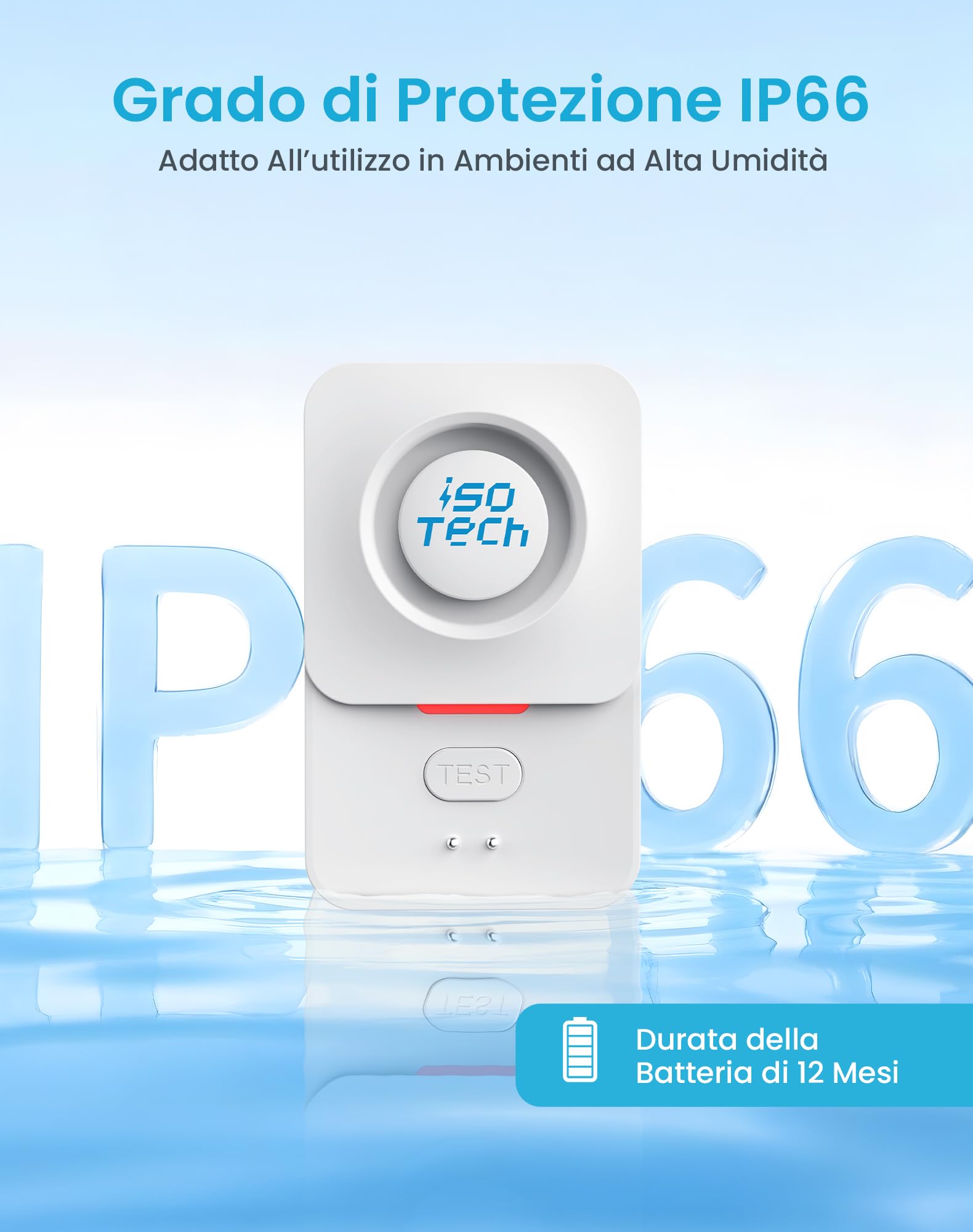 Rilevatore Perdita d'Acqua WiFi(Supporto 2.4G) Nessun Hub Richiesto, Sensore Acqua Wireless Intelligente con TUYA App, Avviso Regolabile 120dB, IP66 Ideale per Cucina Bagno Cantina Lavanderia