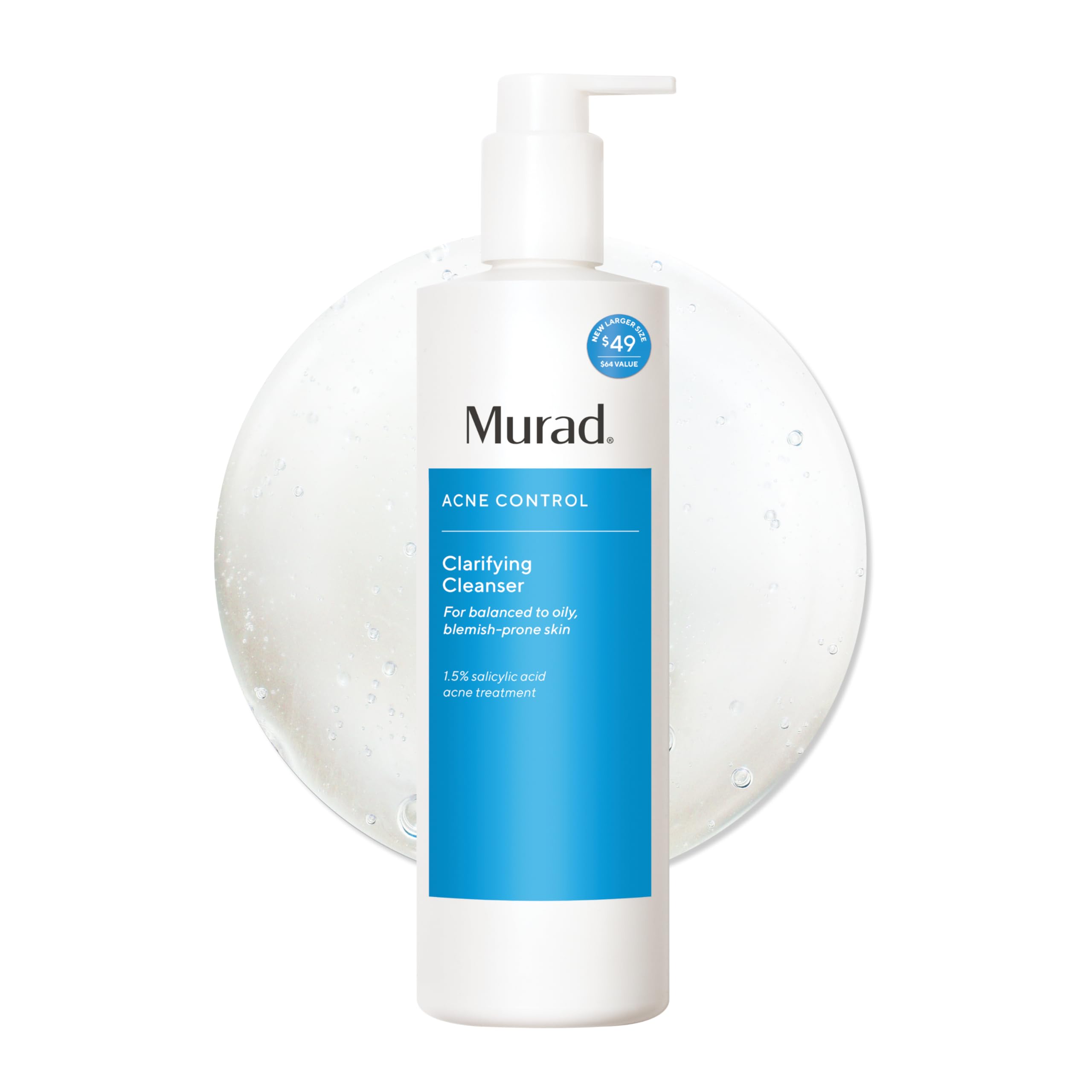 Murad Clarifying Cleanser, Jumbo Size - Acne Face Wash - Salicylic Acid Cleanser - Gentle Exfoliating Acne Treatment for Face, Prevents Future Breakouts, 13.5 Fl Oz