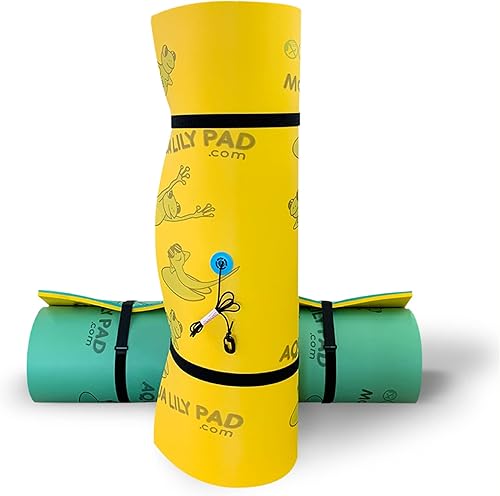 Aqua Lily Pad - Alfombrilla flotante original para agua, con 2 capas de espuma FlexCore patentada, color verde y amarillo, fabricada en los Estados