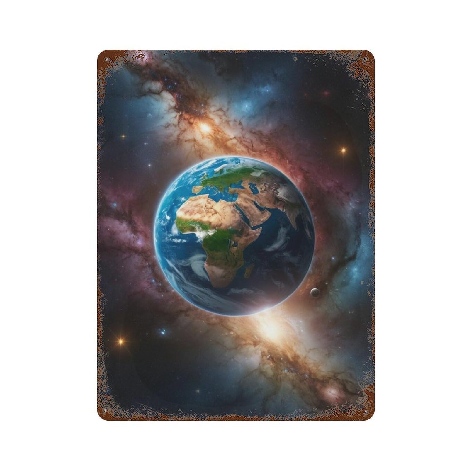 Earth from Space Wallpaper Vintage Metal Tin Sign 15.7"x11.8", Ideal for Basement, Hobby Room And Garage Decor