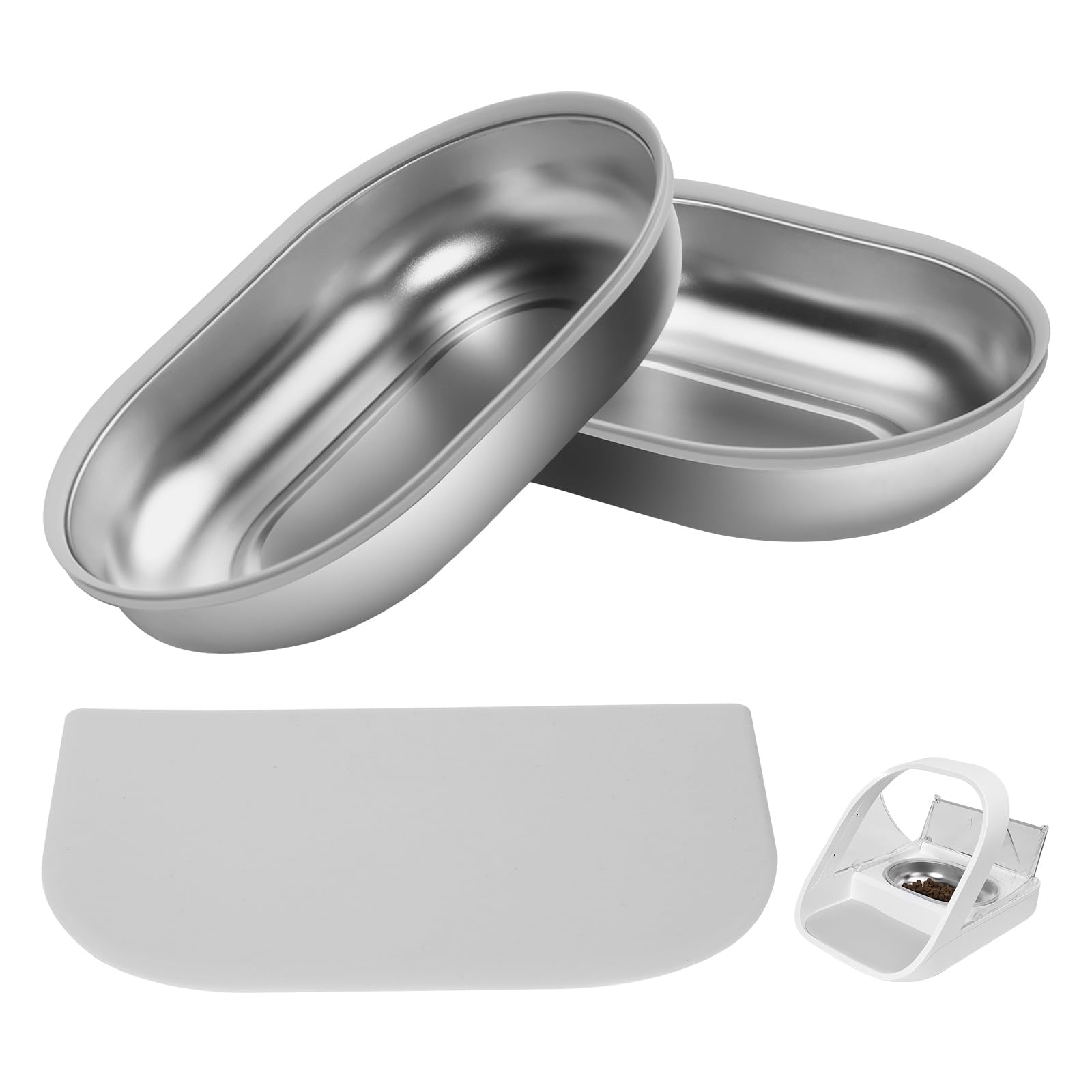 Redoso Stainless Steel Bowl for Automatic Microchip Cat Pet Feeder, Sealing Ring Design for Keeping Food Fresh and Reducing Odor, 2 Pcs+1 Grey Mat
