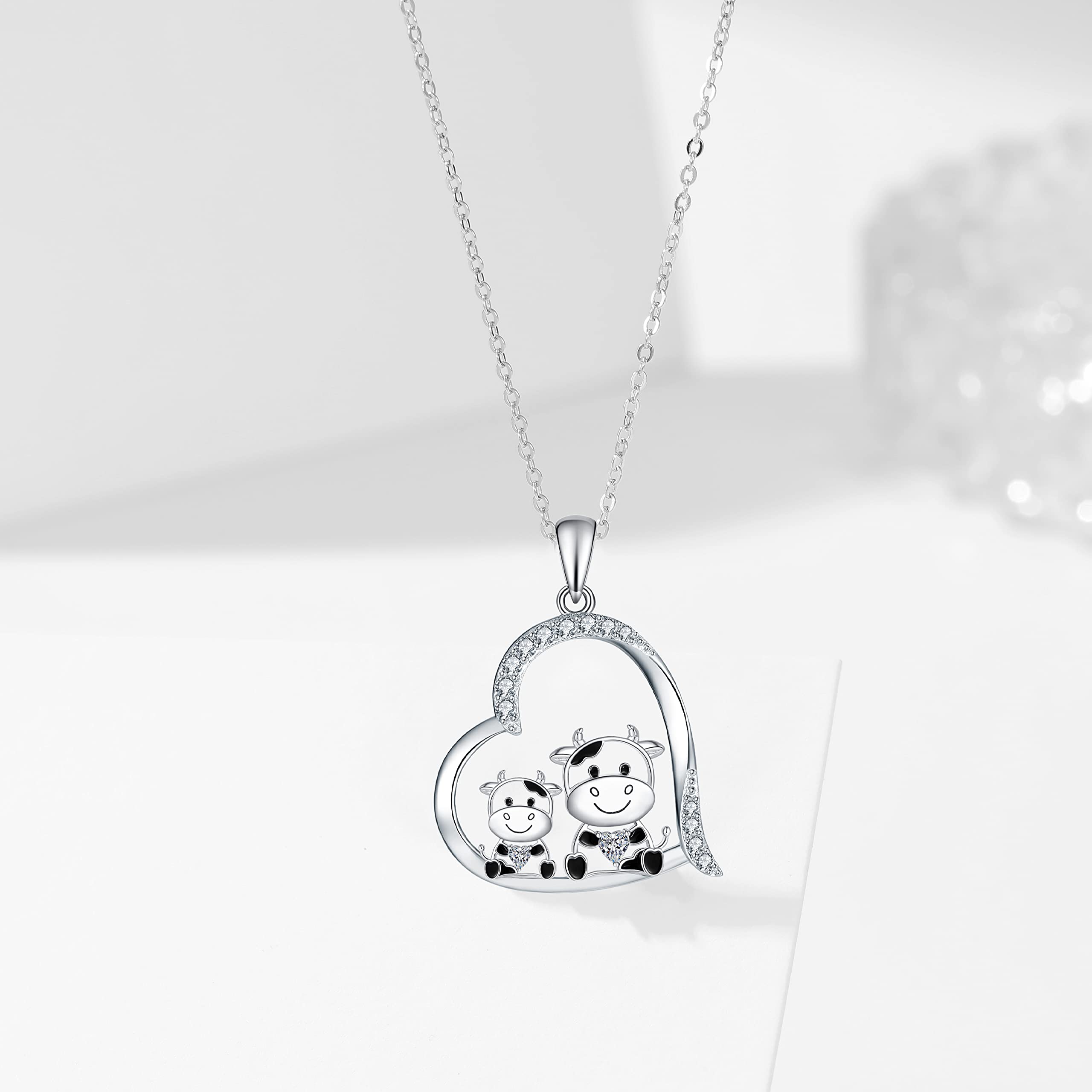 Collar de Vaca Collar Colgante de Plata de Ley 925 Dos Vacas Charm Regalos Para Mujeres