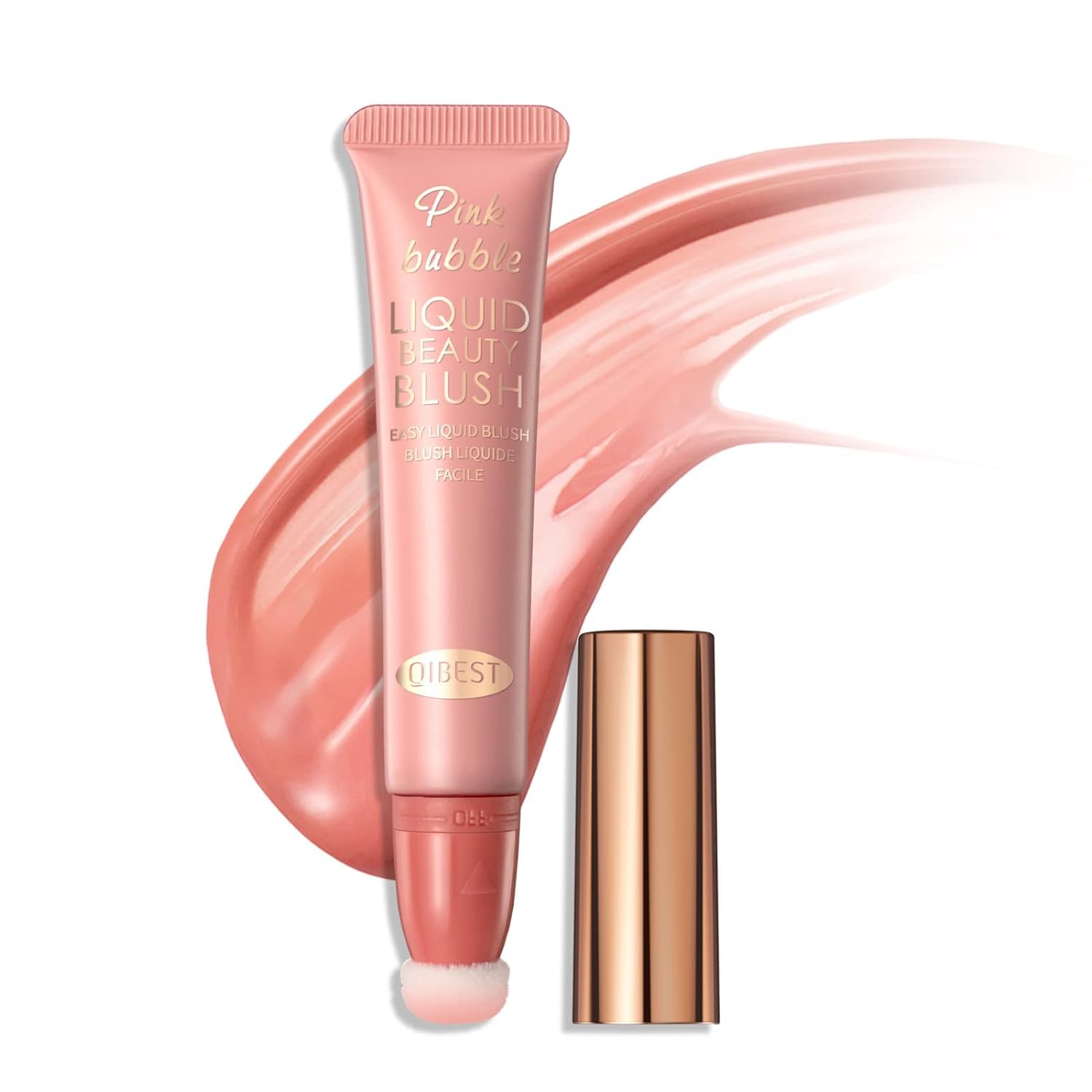 Liquid Blush Beauty Wand Set Dewy Finish, Smudge Proof, Cream Blush With Cushion Applicator for Natural Looking, Long-Wearing Cruelty-Free (Orange 1#)