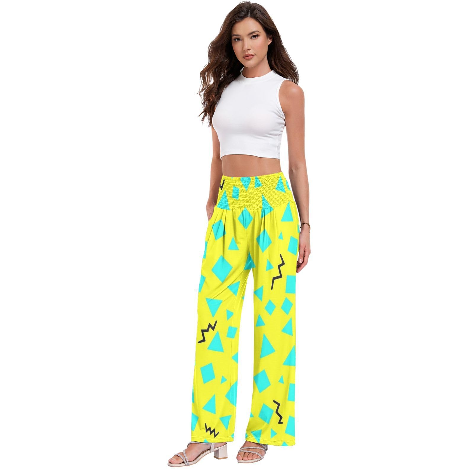 Neon Dazzle - Pantalones palazzos para mujer, resistentes a las arrugas, pantalones casuales de viaje