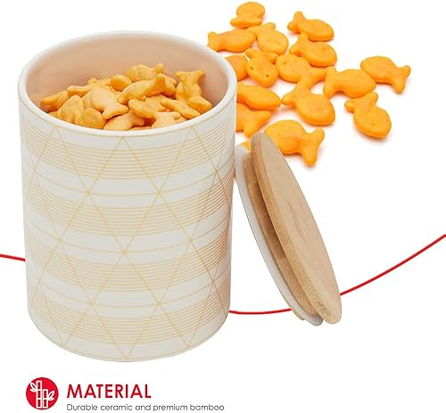 Miniatura 2 de Home Basics Juego de recipientes de cocina de rayas de diamante mediano (blancodorado) moderno para encimera de cocina, con tapa de bambú, perfecto