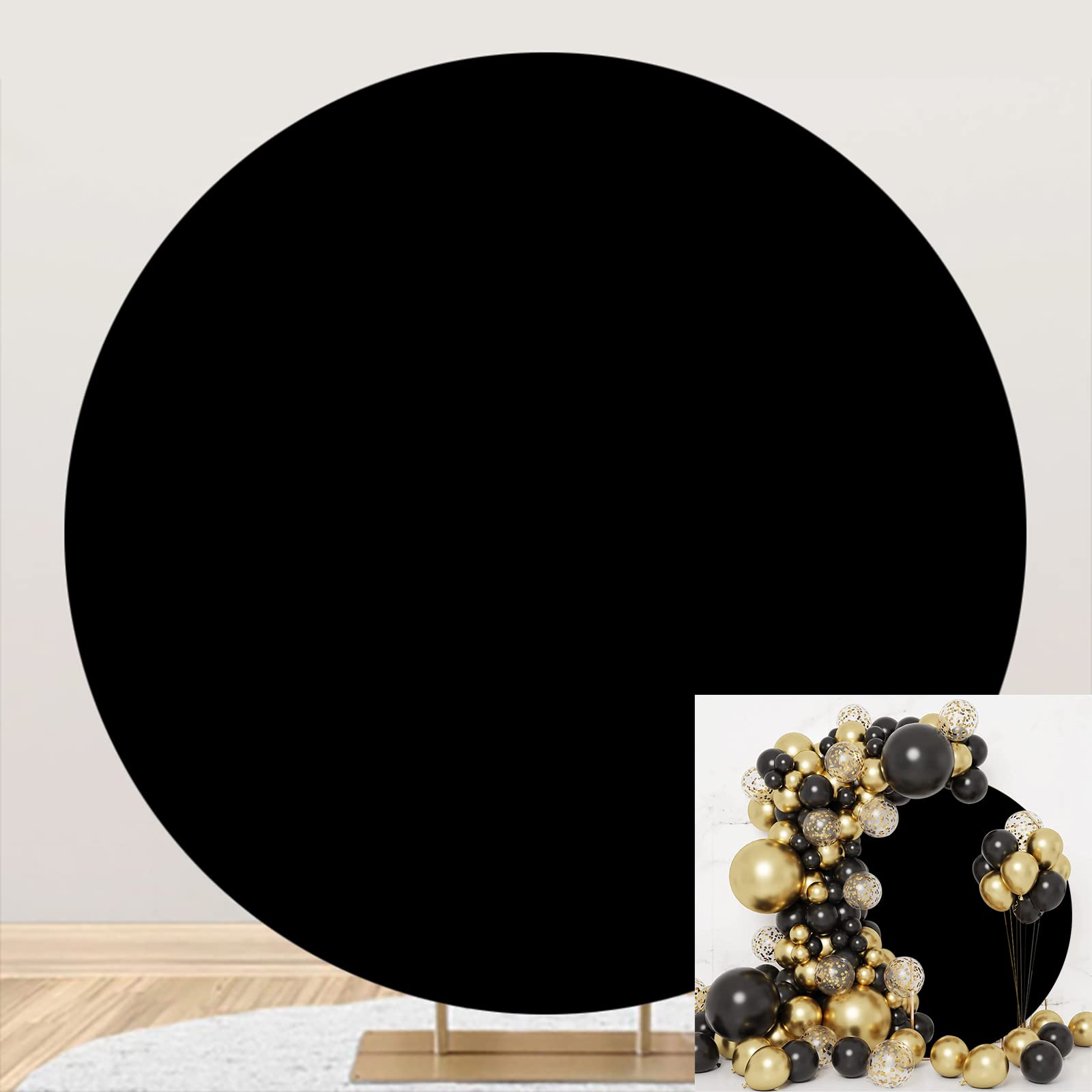 Bovlleetd Black Round Backdrop 5x5ft Portrait ID Photo Photography Background Polyester Pure Black Circle Background Studio Photography Props Birthday Party Cake Table Decoration