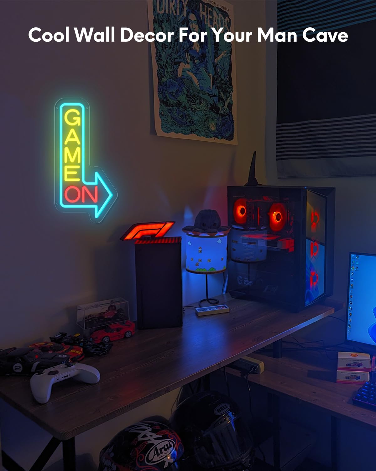 GAME ON Neon Sign for Wall Decor, LED Neon Gamer Sign for Arcade Room, Game Room, Bedroom, Kids, Boyfriend, Gifts Stepless Dimmable: Color-GAME ON RIGHT Medium Size