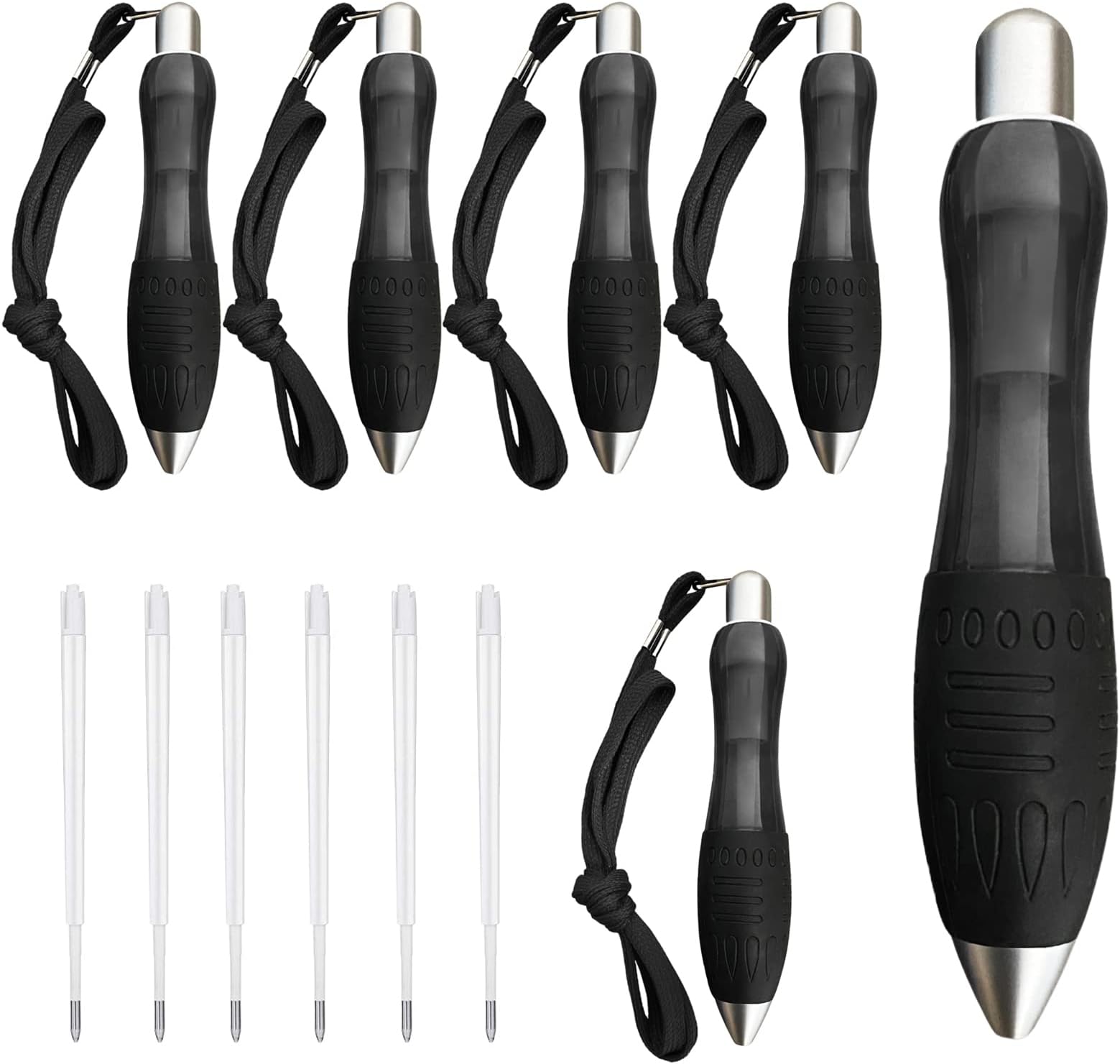 Big Fat Pens (12 Pack) Aids Writing For Tremor, Arthritis, Parkinson, Handicap, Carpal Tunnel Large Wide Grip Pen Retractable Ballpoint Pens (6 Pens + 6 Extra Refills)(Black)