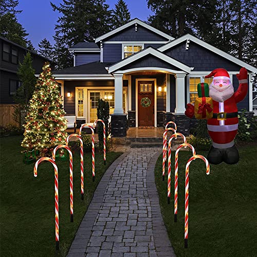 10 Pack Christmas Decoration Solar Candy Cane Lights, 8 Modes Led Solar Christmas Pathway Markers Lights, 20.5" Outdoor Indoor Waterproof Lighting Decorations For Walkway, Driveway, Lawn, Yard #TOP1