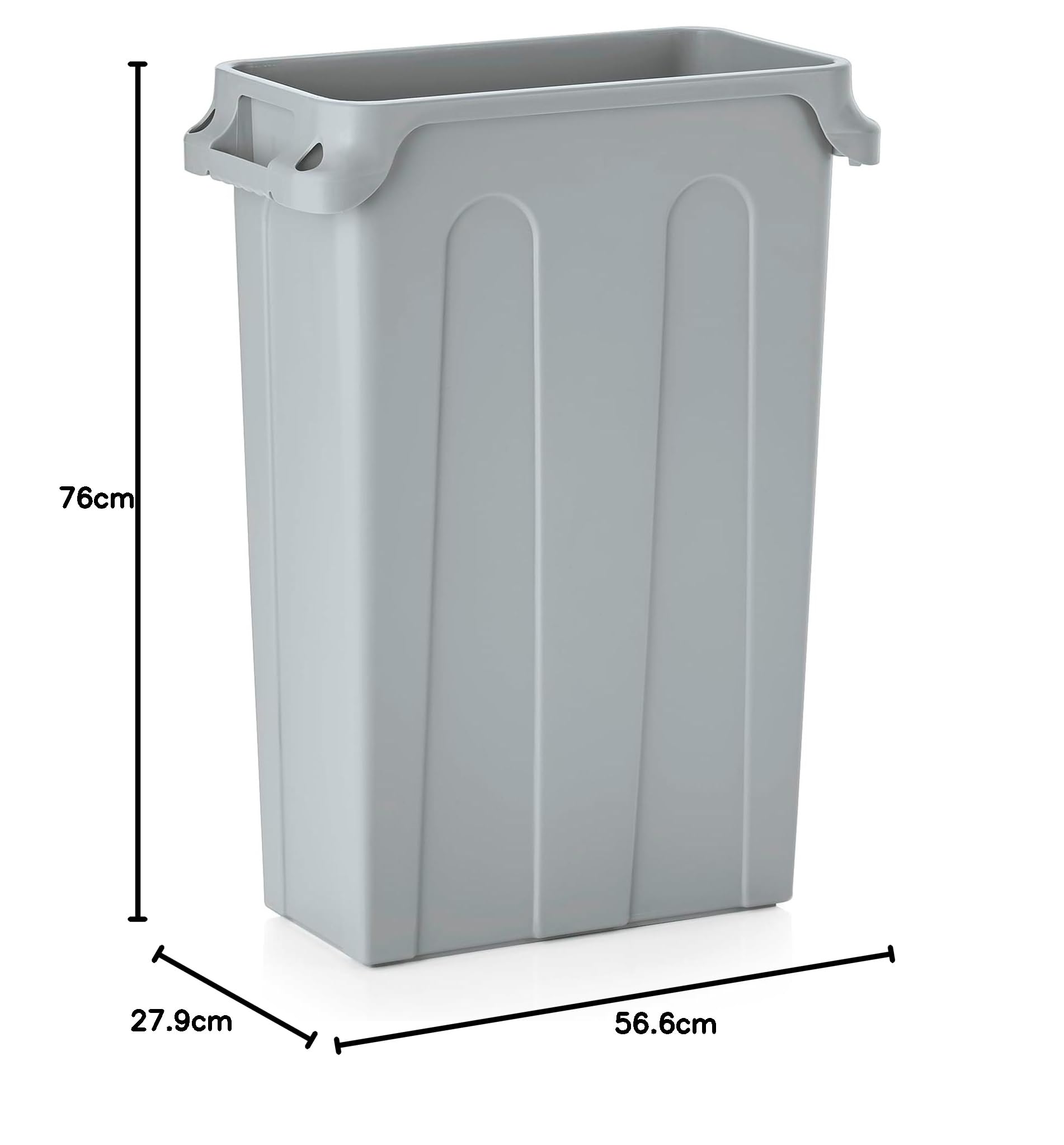Cubo de basura de 75 litros, cubo de basura gris, cubo de basura de plástico para cocina, cubo de basura para gastronomía, contenedor de basura con tapa diferente, XXL Bio 56,5 x 27,9 x 76 cm