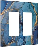 Vista 1 de Placa de pared doble basculante de mármol azul, cubierta decorativa de interruptor de luz de 2 cuadras, moderna acuarela degradada, arte de tinta