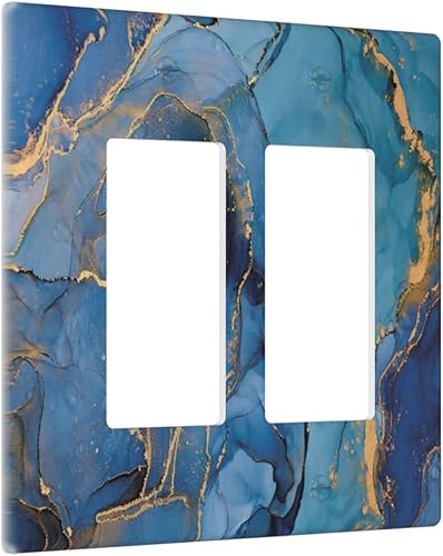 Placa de pared doble basculante de mármol azul, cubierta decorativa de interruptor de luz de 2 cuadras, moderna acuarela degradada, arte de tinta