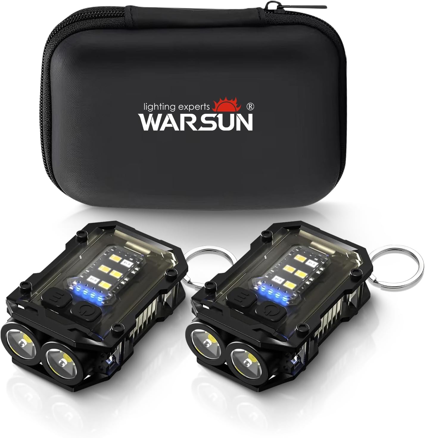 WARSUN Mini Keychain Flashlight 300 Lumens, 2-Pack – Rechargeable Magnetic EDC Cap Light, Clip-On Pocket Light with COB Wide Beam for Work, Camping, Dog Walking