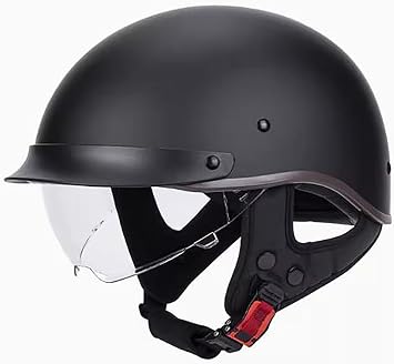 Motorcycle Half Helmet with Sun Visor and Quick Release Strap, Motorbike Half Face Helmet Fit for Cruiser Scooter, DOT Approved Open-Face Motorbike Helmet, for Adult Men Women
