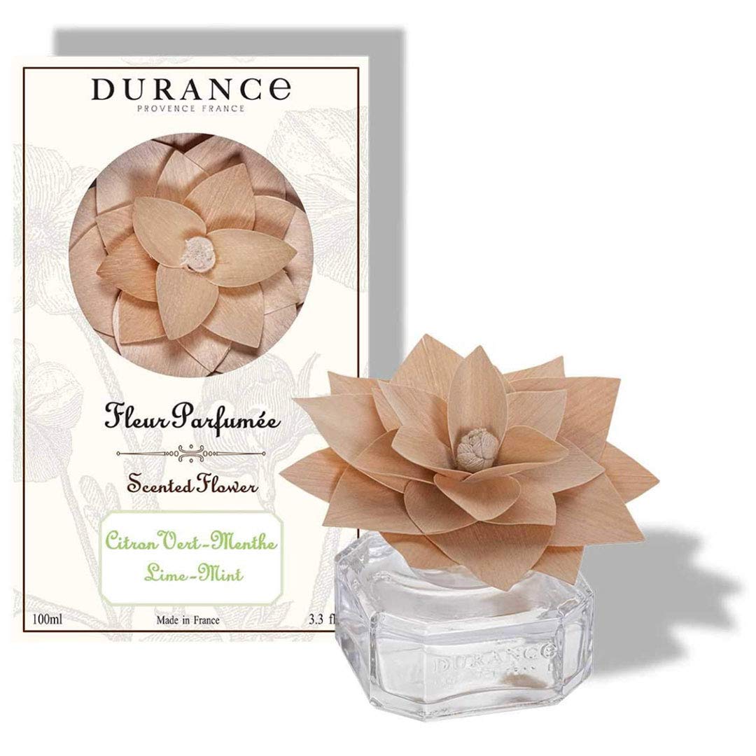 Durance Scented Wooden Flower Diffuser 100Ml - Lime Mint Fragrance – Decorative Perfume Diffuser - Aromatherapy Air Freshener - Room Fragrance