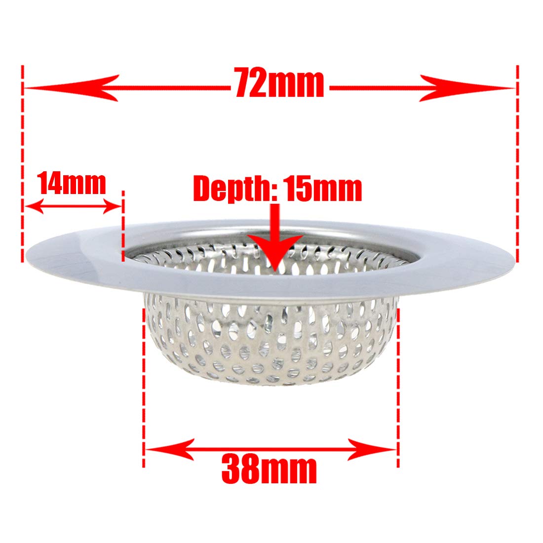 Yootop 4 Stück 3,8 cm Filterdurchmesser Küchensieb Abstreifgitter, Edelstahl Abflusskorb Filter mit großem breitem Rand 7,1 cm Durchmesser und 1,3 cm Tiefe