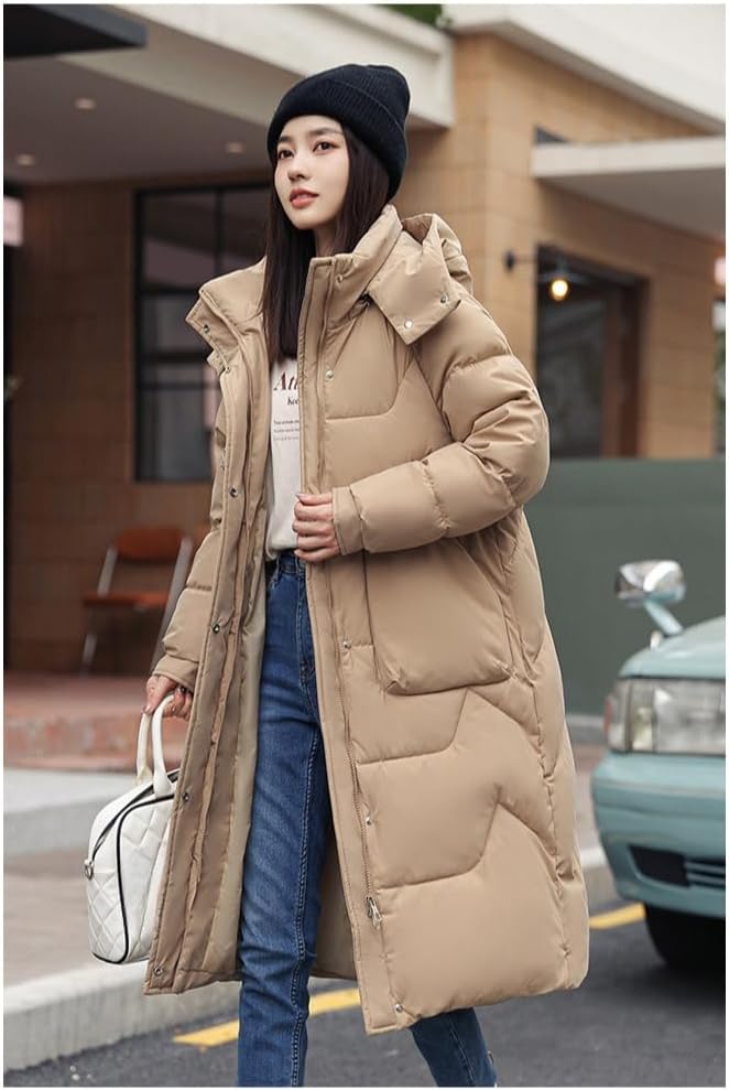 [Arklove] 冬コート 女性用 ヨーロピアンロングン 可脱式ド付き 過膝丈 厚手綿ジャケット 大人女性の通勤用 ガード仕様 マ