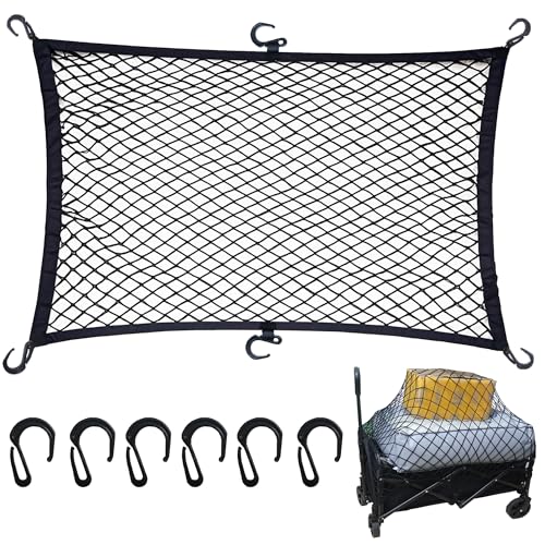 Image of Cargo Net for Utility Folding Wagon, Beach Cart,Trolley Cart, Cover,Garden Cart Cover - Elastic Heavy Duty Nylon Net with 6 Hooks - Outdoor Wagon Accessories (35.5 inchx23.6 inch to 71 inchx47 inch)(6)