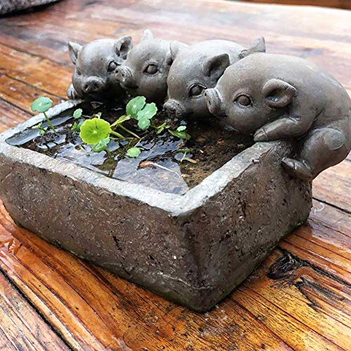 Garden Statue Animal Sculpture Adorable Pigs Planter with Drain Hole,Outdoor Piggy Statue Garden Decor,Vintage Animal Sculpture for Home Garden Lawn Art Accent No Holes 19x13x10cm(7x5x4inch)