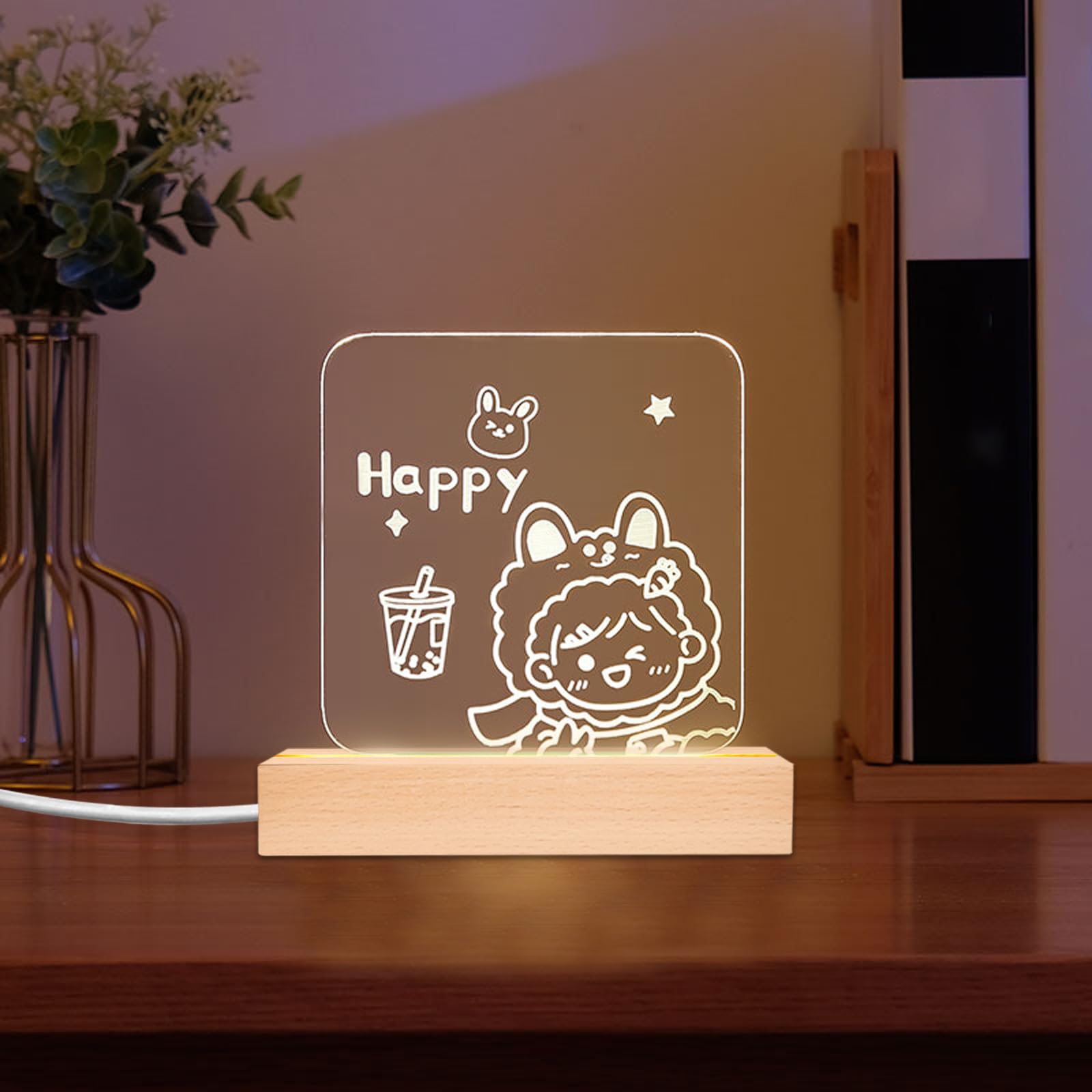 BAIFULAI 4 piedistalli a LED, 20 cm, base in legno, base luminosa, base luminosa con interruttore USB, colori caldi, supporto in legno, per blocchi di vetro, cristalli, vetro, resina, arte