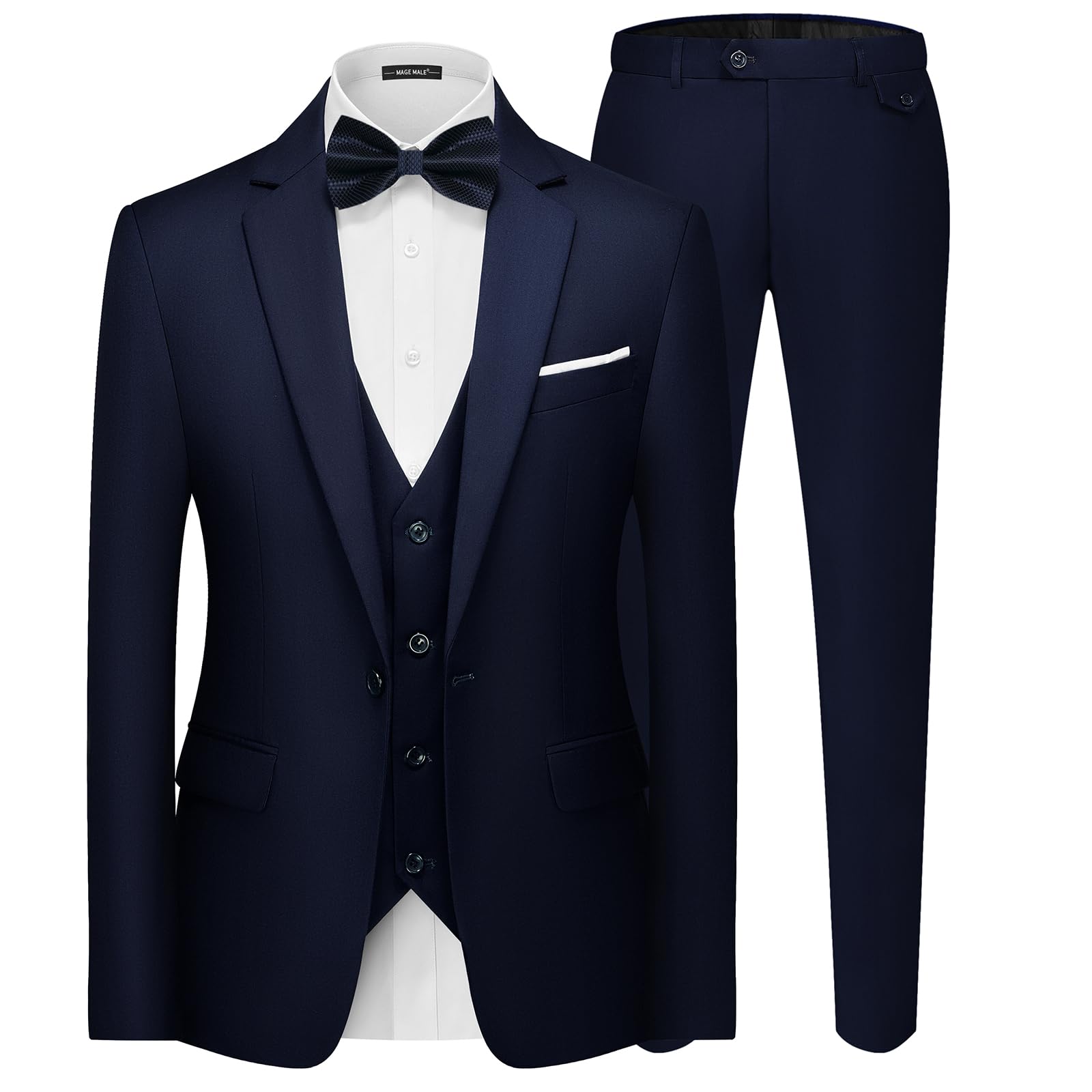 MAGE MALE Men's 3 Pieces Suit Elegant Solid One Button Slim Fit Single Breasted Party Blazer Vest Pants Set