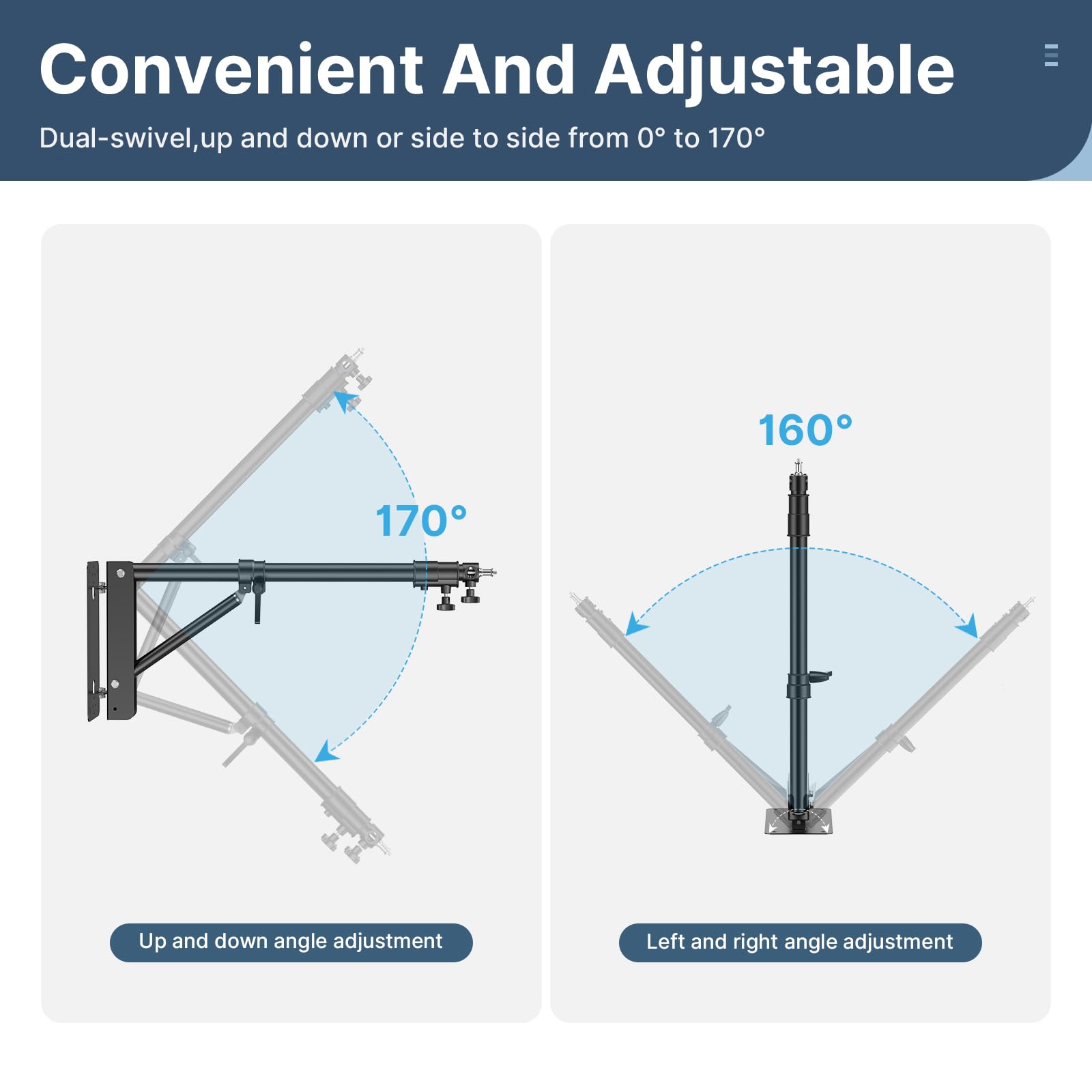 MSKIRA Wall Mounting Boom Arm With Triangle Base, 28-51inch Length Adjustable Support 180° Flexible Rotation, Camera Mount Up To 4.26ft For Ring Light, Photography Strobe Light, Monolight, Softbox