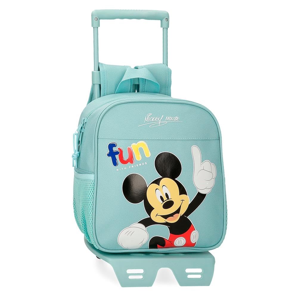 Disney Mochila infantil, fabricada en Poliéster, bolsillos laterales, tirantes anchos, Asa superior para colgarla, Con etiqueta de identificación para el nombre, sistema magic Fix.