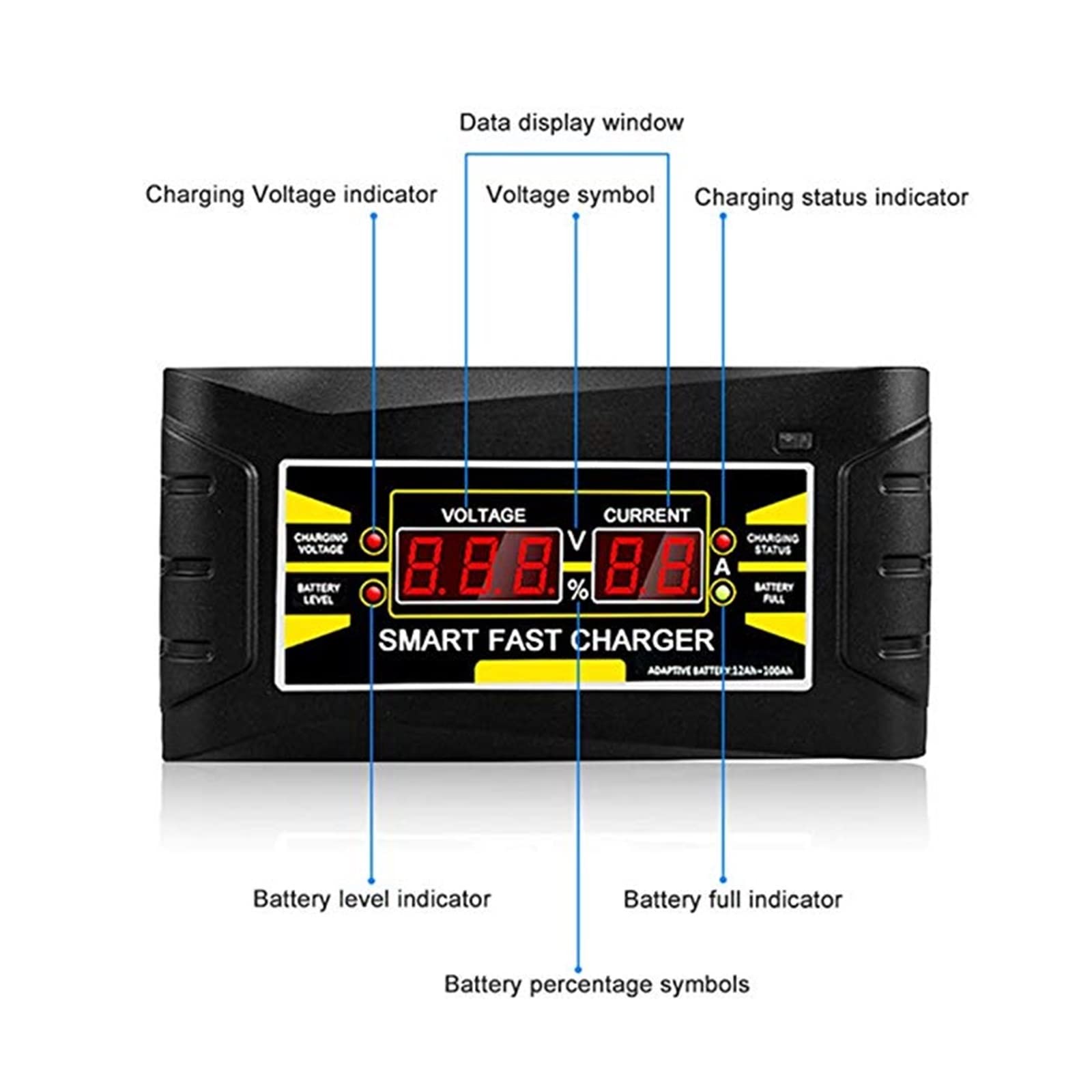 Cargador de Bateria, Cargador de batería de coche completamente automático, 12V, 10A, pantalla LCD, carga rápida inteligente for batería de plomo ácido seco y húmedo