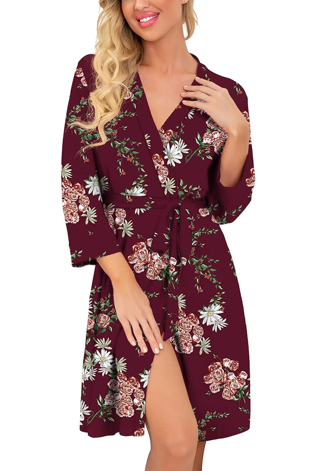 PrinStory Women Long/Short Bathrobe Knit Kimono Robes Soft Womens Dressing Gowns Casual Ladies Loungewear — view 43