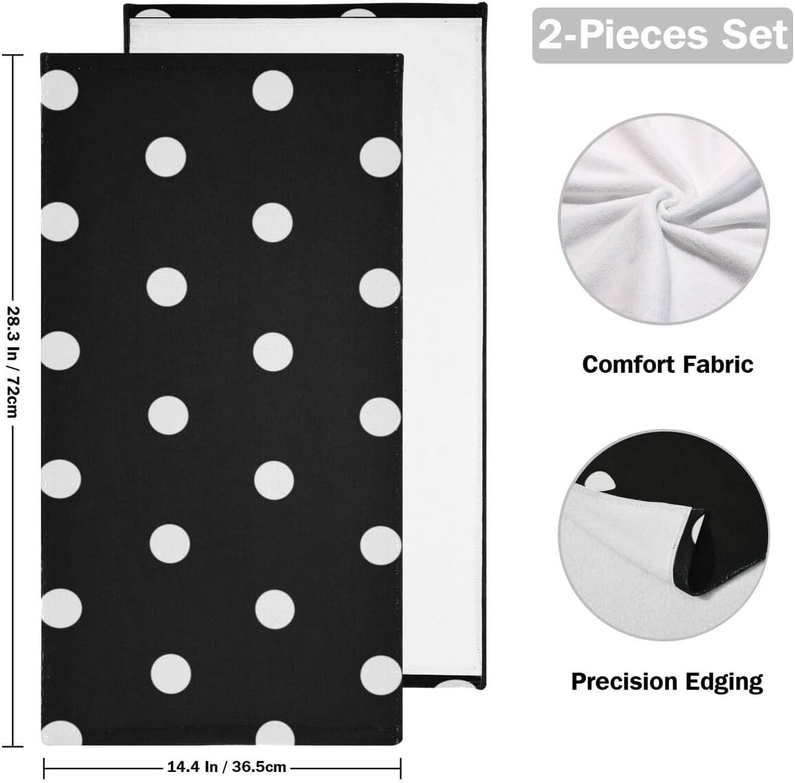 Giwawa Black and White Hand Towel - Vintage Black White Polka Dot Bathroom Hand Towels Modern Simple Face Towels Absorbent Fingertip Towels for Kitchen Gym 14 x 28 Inch, Set of 2 - Image 2