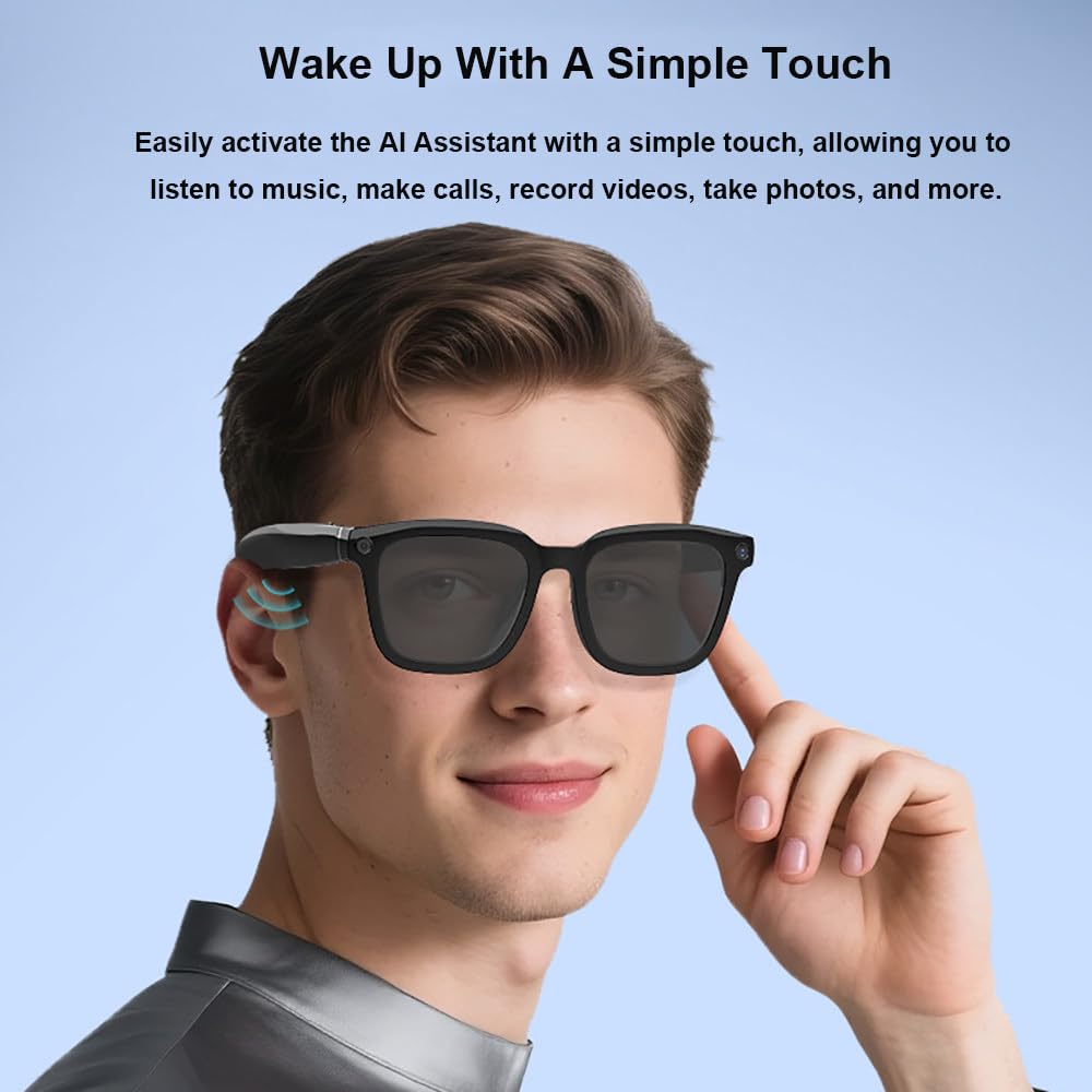 Occhiali Da Sole Intelligenti Con Intelligenza Artificiale,Con Fotocamera E Bluetooth,Sensore Indossabile,Riconoscimento Delle Immagini,Dialogo,Traduzione,Fotografia,Distanza Di 12M,Per La Guida