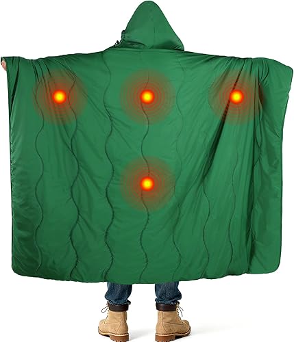 Apipi Manta térmica para exteriores de 4.5 x 6 pies, funciona con pilas, impermeable, resistente al viento, manta de campamento para estadio con