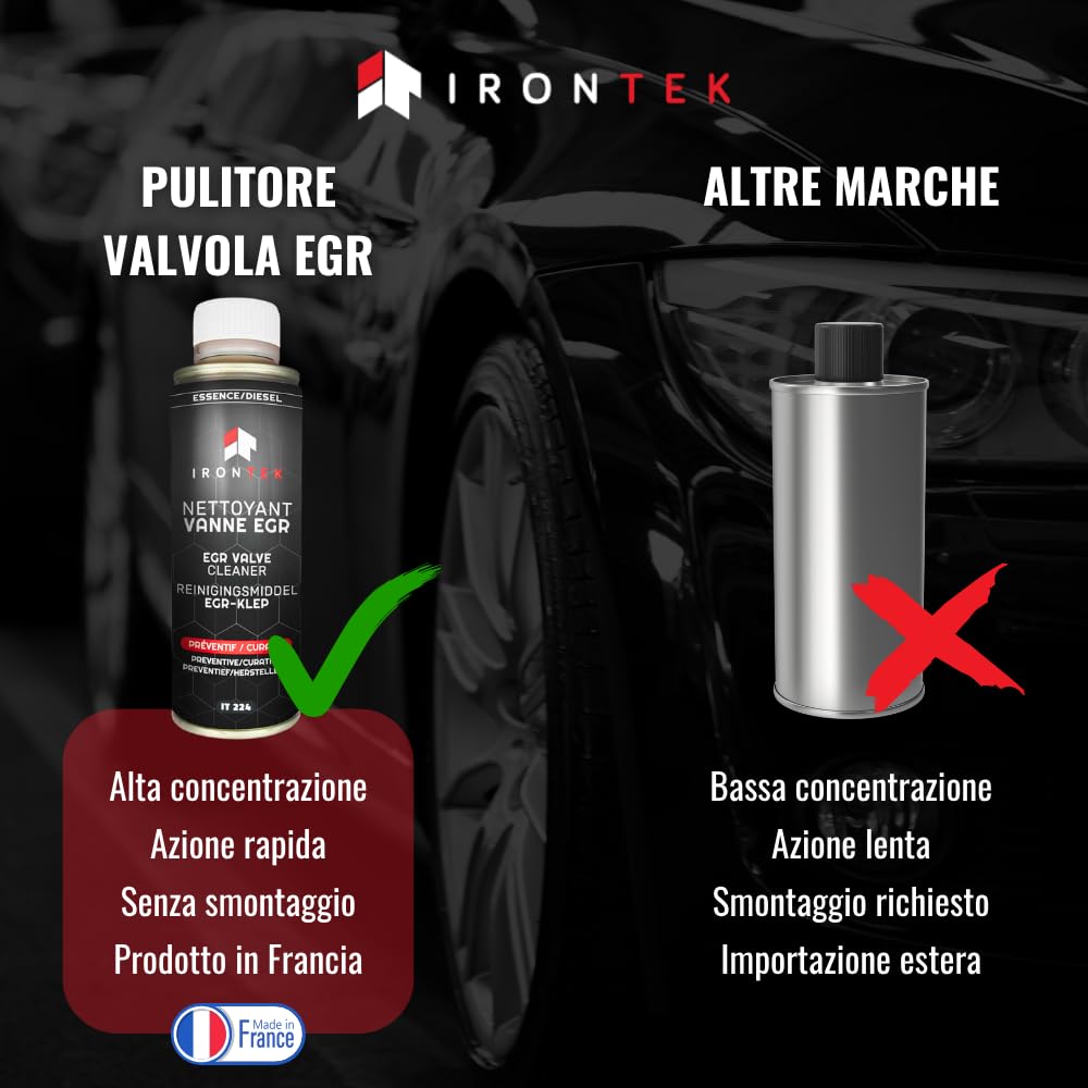 IRONTEK Pulitore Valvola EGR Diesel e Benzina 300ml | IT224 | Senza Smontaggio | Elimina Calamine e Depositi | Uso Preventivo e Curativo