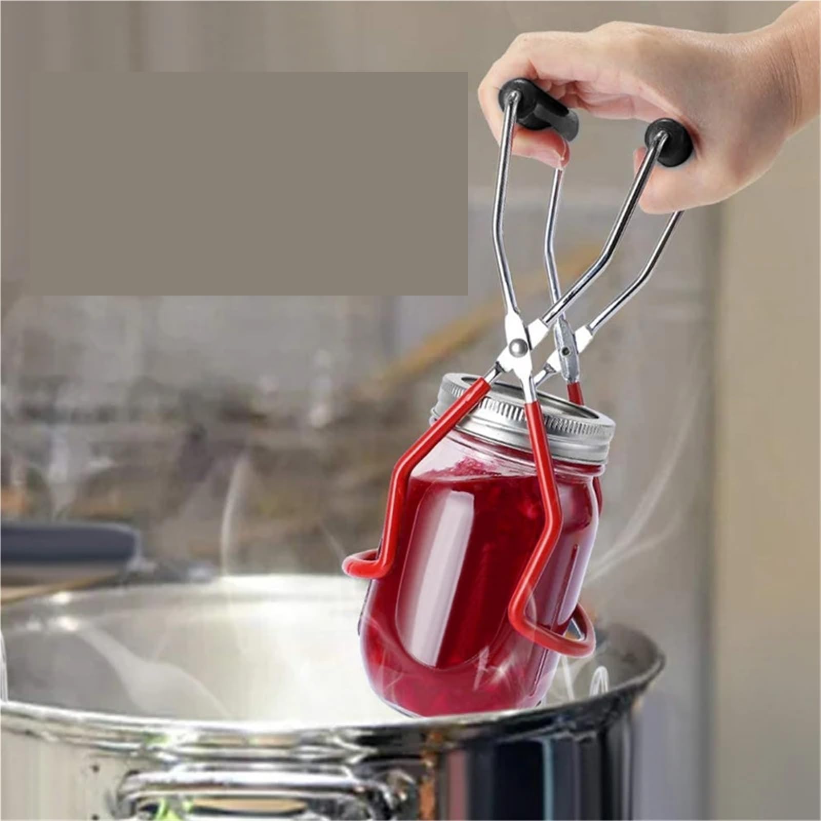 5 stücke Einmachglas Heber Tong Edelstahl Können Clip Mit Grip Griff Wärme Widerstand Anti-Clip Glas flasche Halter KitchenTool Für Ofen(Red)
