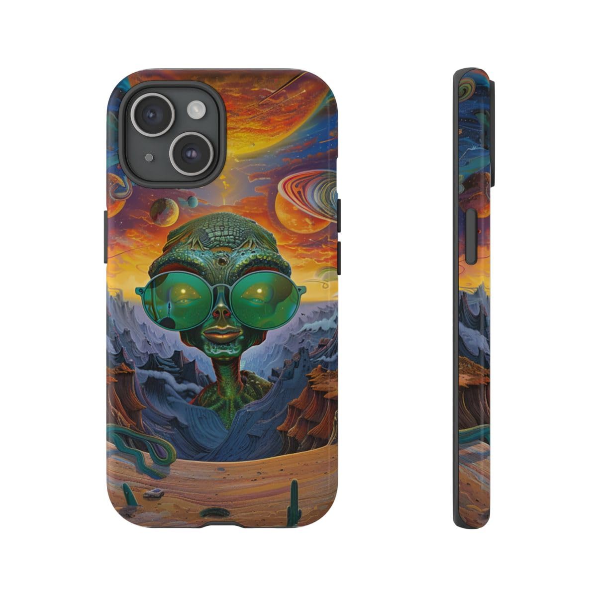 Coque extraterrestre iPhone 15 alien vert lunettes de soleil espace - 4